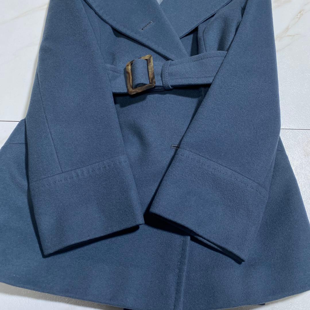 未使用級♡ポールスチュアート カシミヤベルデッドコート 女優襟 スモーキーブルー