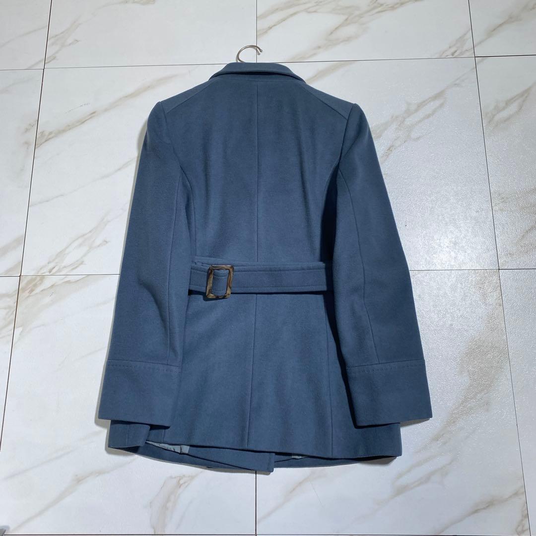 未使用級♡ポールスチュアート カシミヤベルデッドコート 女優襟 スモーキーブルー