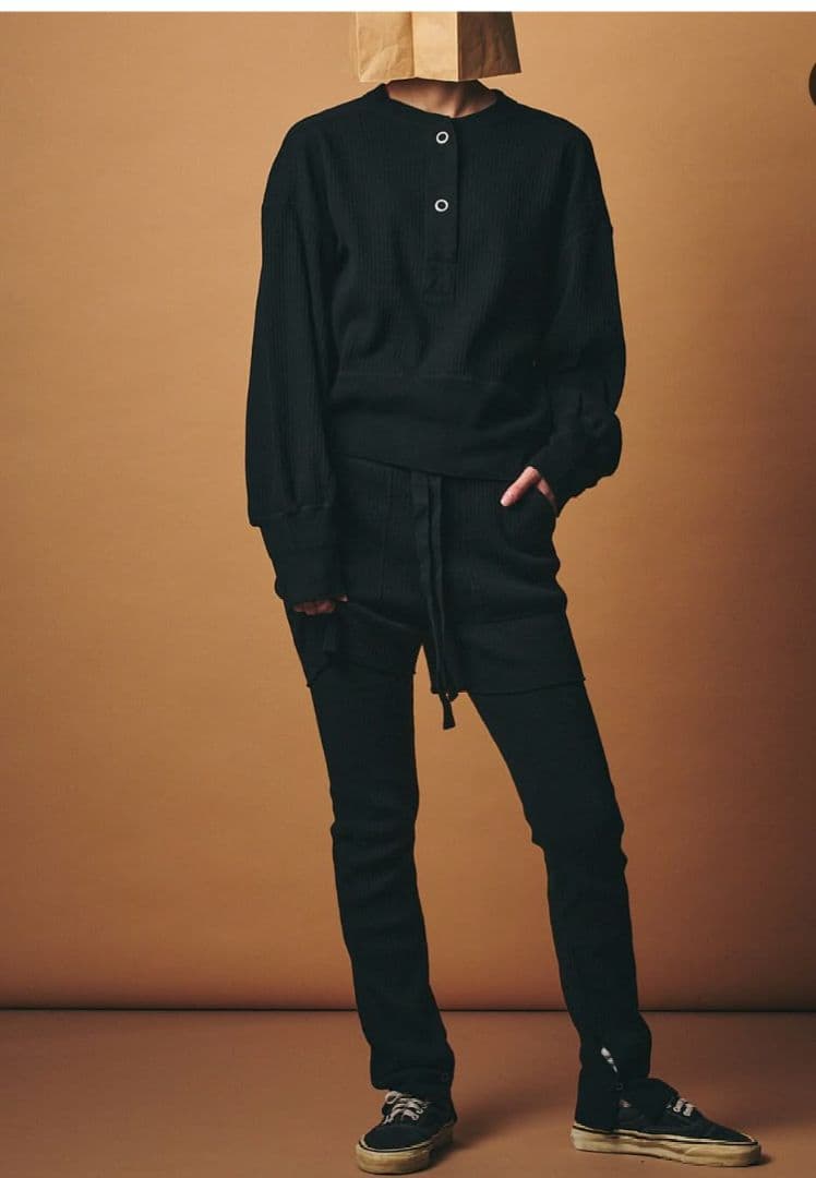 【新品】m.u RIB 2WAY Henley neck L/S T　BLACK