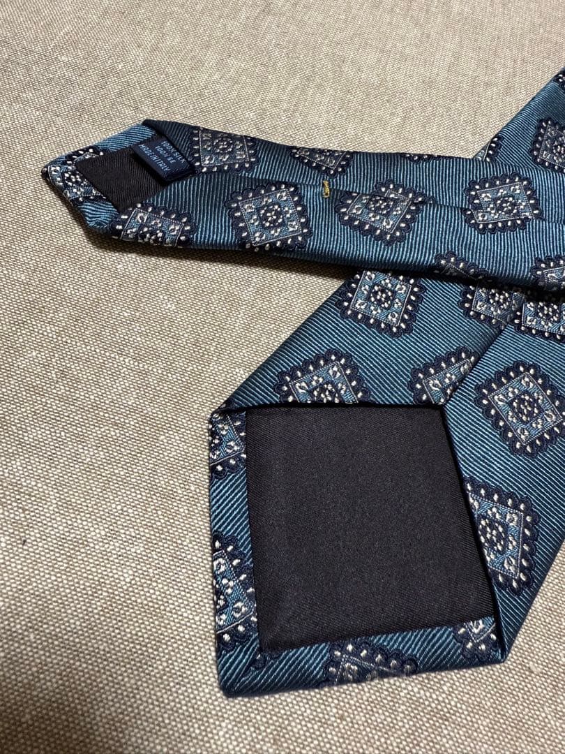 【新品】FRANCO BASSI／ジャガードタイ／スクエアモチーフ／アースブルー