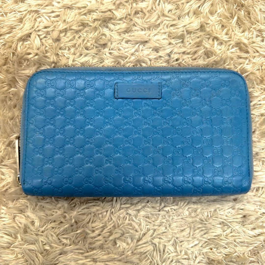 【美品】GUCCI グッチ マイクロシマレザー 長財布 ラウンドファスナー