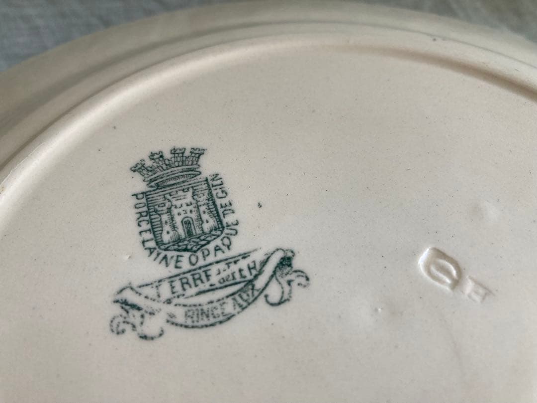 【美品】Gienジアン　Rinceauxランソー 小鳥のアンティーク皿／フランス