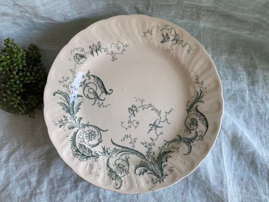 【美品】Gienジアン　Rinceauxランソー 小鳥のアンティーク皿／フランス