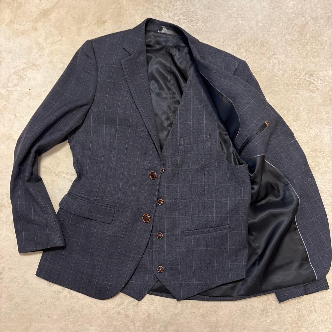 美品⭐️XLサイズ 3ピース　スーツ　ネイビー　チェック　スーツ　大きいサイズ