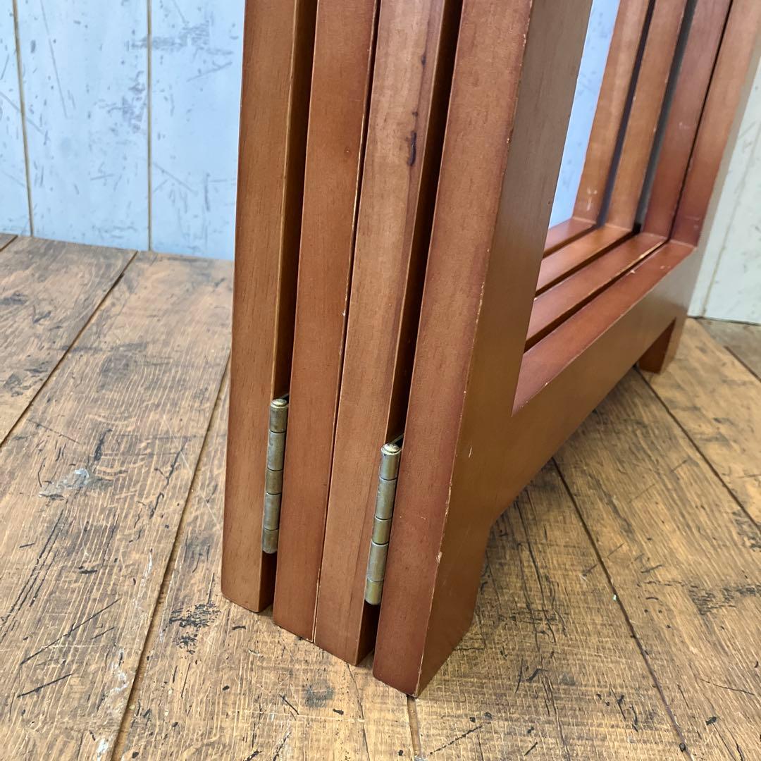 北欧レトロ オープンシェルフ ウッドラック 折りたたみ式 2段 木製 飾り棚