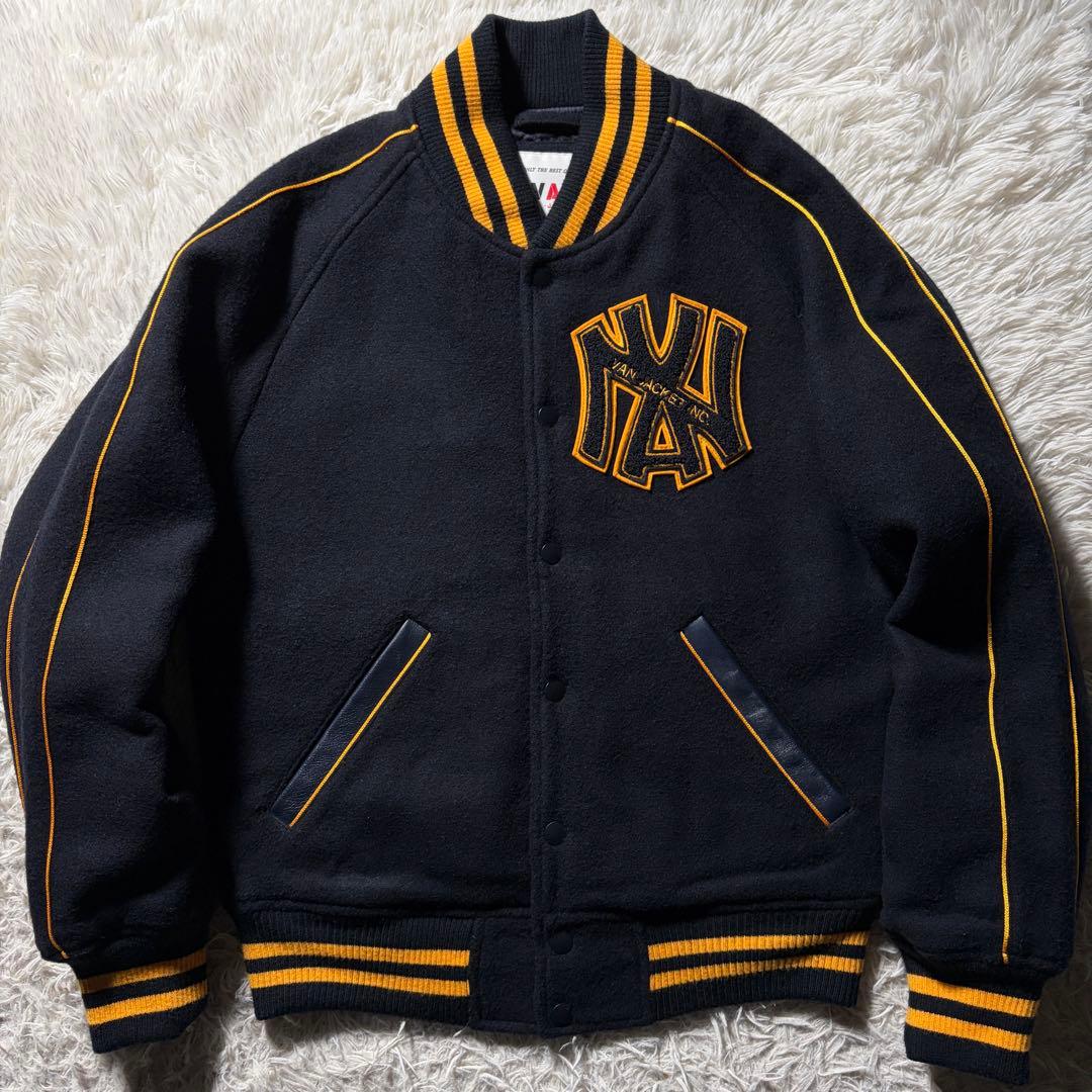 美品■VAN JACKET スタジャン　アーチロゴ　ネイビー　 M