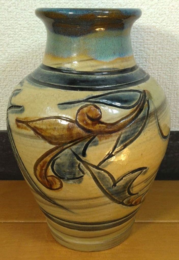 Kanegon 人間国宝 金城次郎 海老魚紋花瓶 栞 共箱 h20cm超