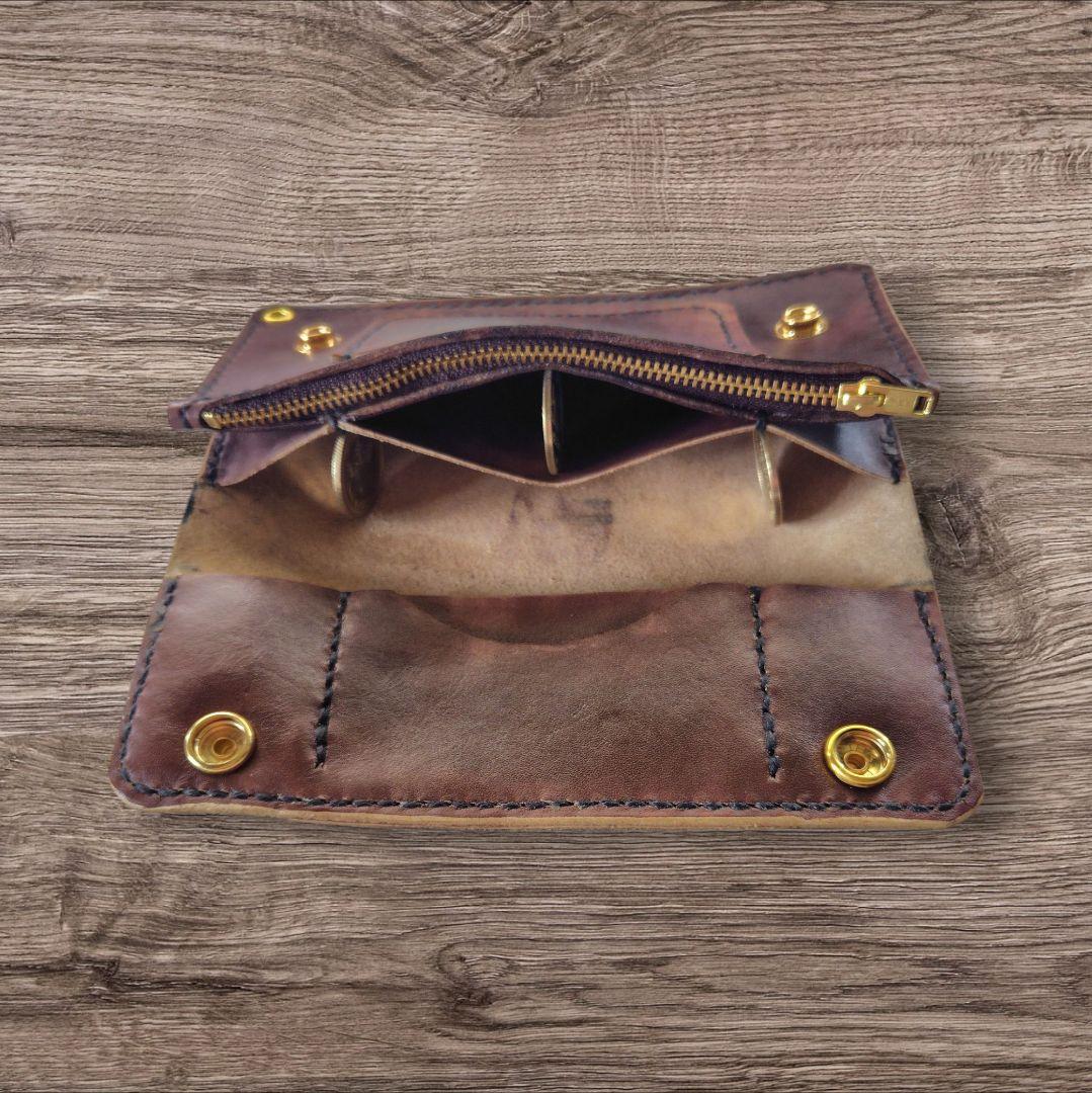 トラッカーウォレット 手染め 黒×茶