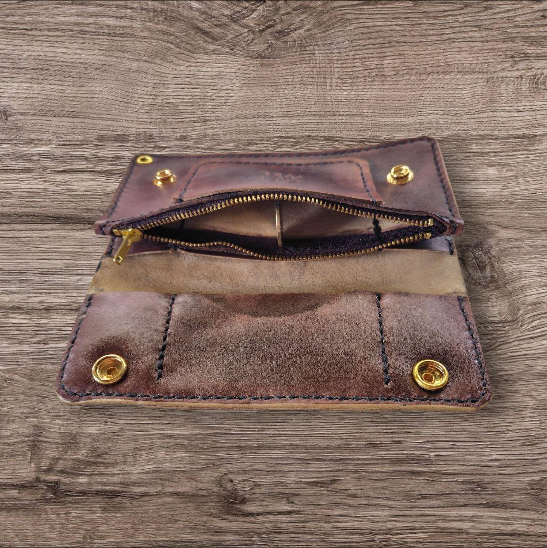 トラッカーウォレット 手染め 黒×茶