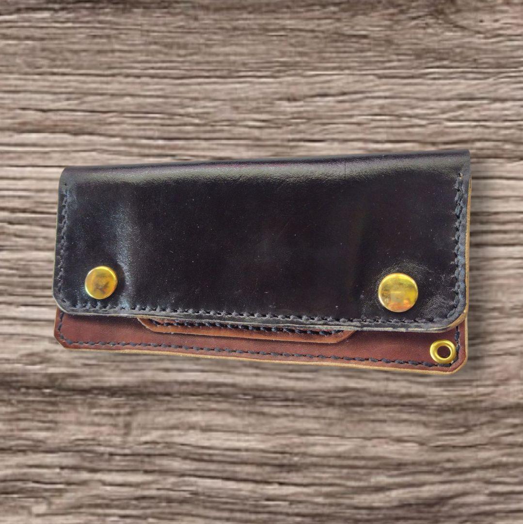 トラッカーウォレット 手染め 黒×茶