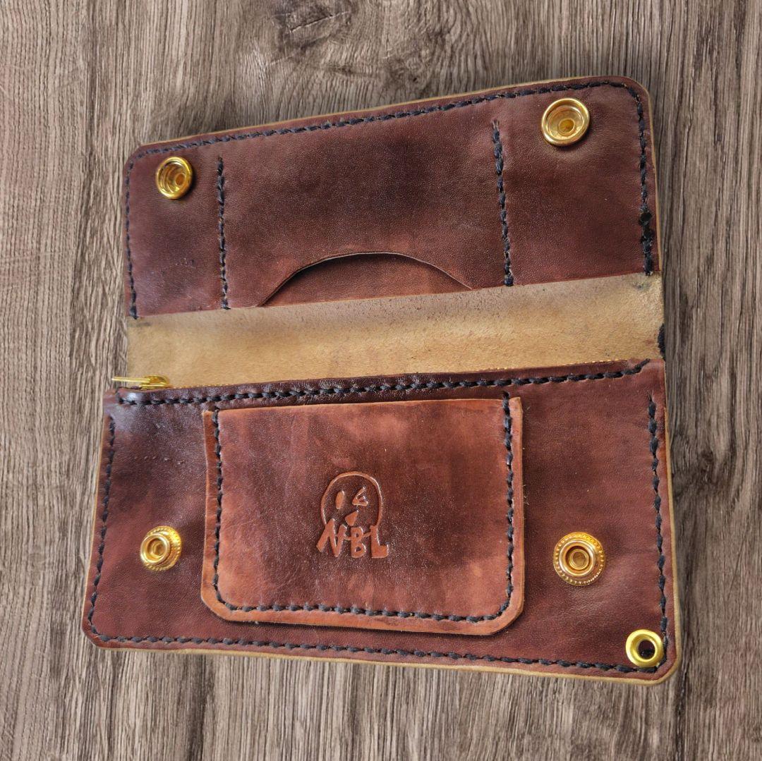 トラッカーウォレット 手染め 黒×茶