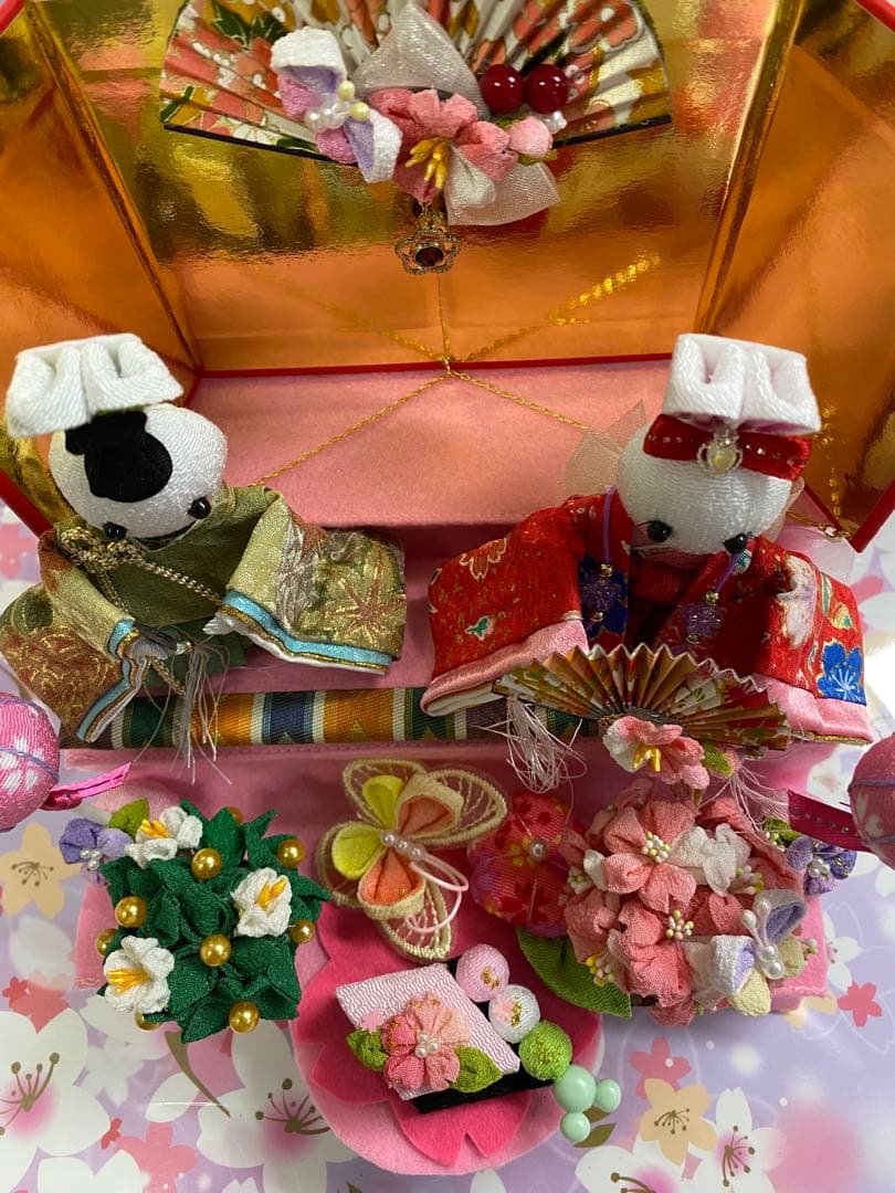 ちりめん細工　つまみ細工　うさぎ雛壇飾り　No.679 ハンドメイド