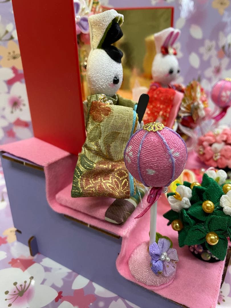 ちりめん細工　つまみ細工　うさぎ雛壇飾り　No.679 ハンドメイド