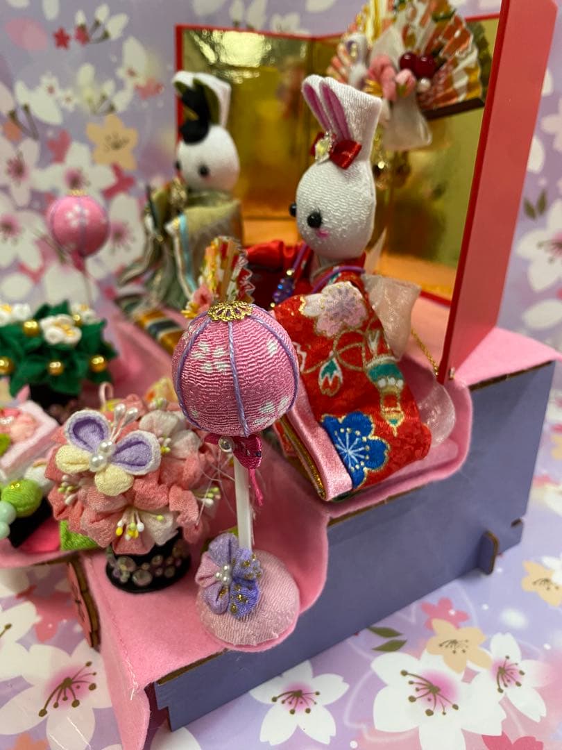 ちりめん細工　つまみ細工　うさぎ雛壇飾り　No.679 ハンドメイド