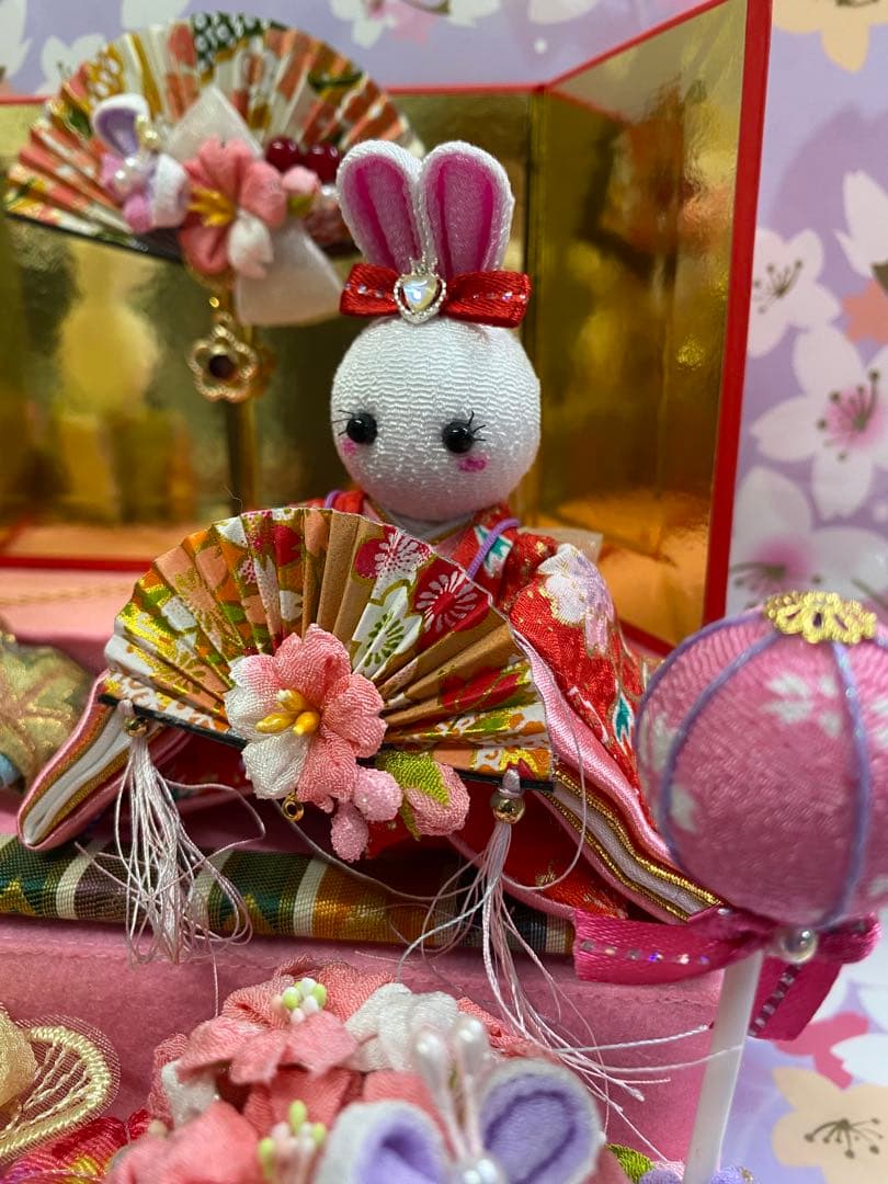 ちりめん細工　つまみ細工　うさぎ雛壇飾り　No.679 ハンドメイド