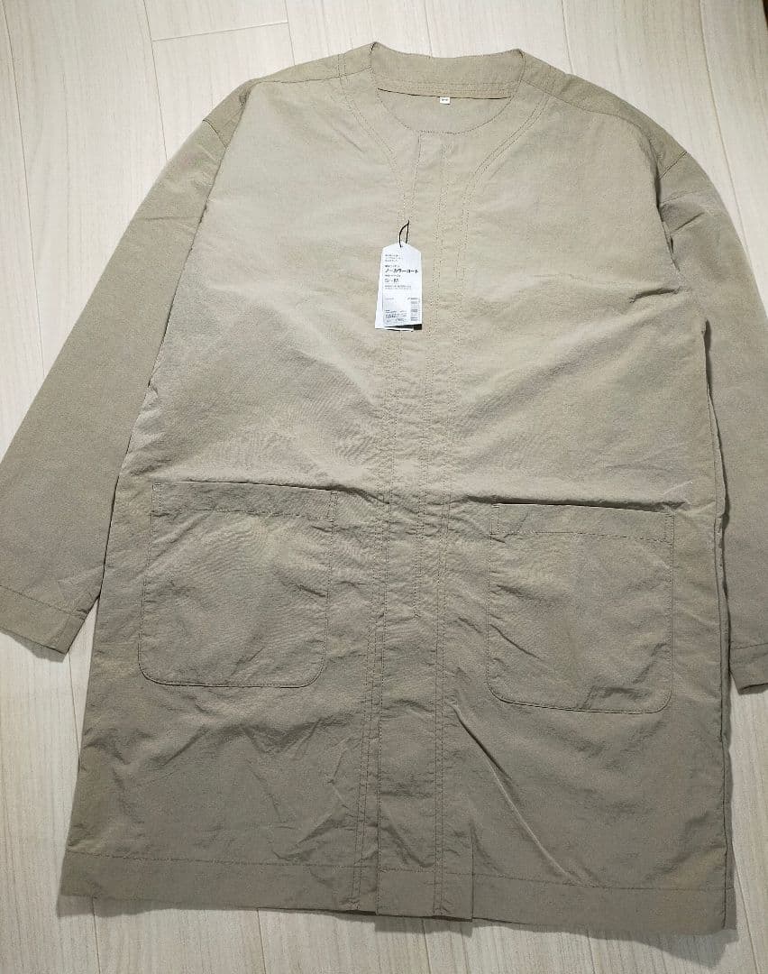 MUJI Labo ムジラボ　ノーカラーコートS~M 　ベージュ　撥水ナイロン