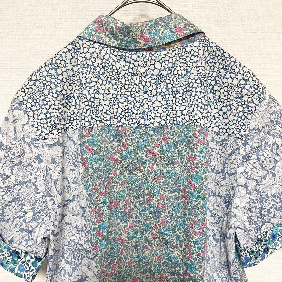 スキャパン 半袖 シャツワンピース【40】L相当 ブルー リバティ ナチュラル