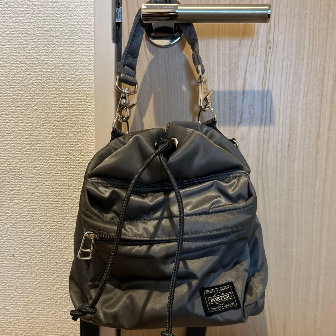 パ*ン様 PORTER グレー ショルダーバッグ バルーンサック 巾着 シルバー