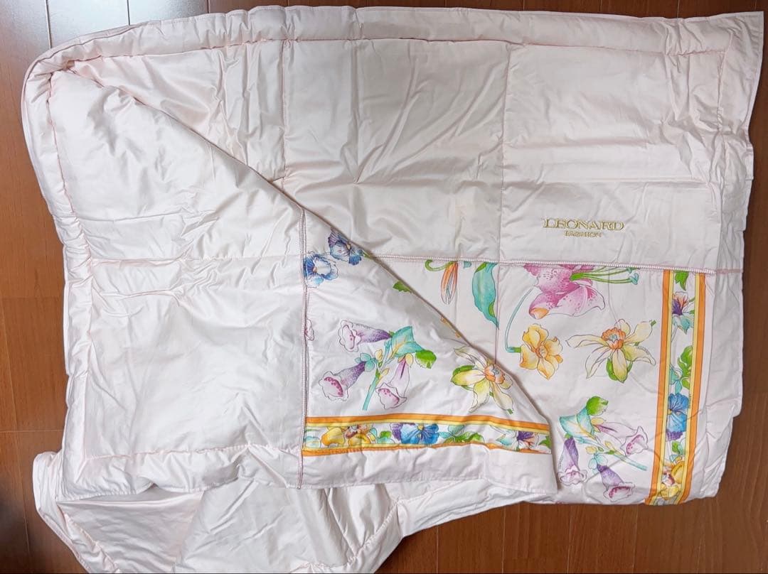 希少 LEONARD FASHION 高級 シルク　掛け布団　花柄