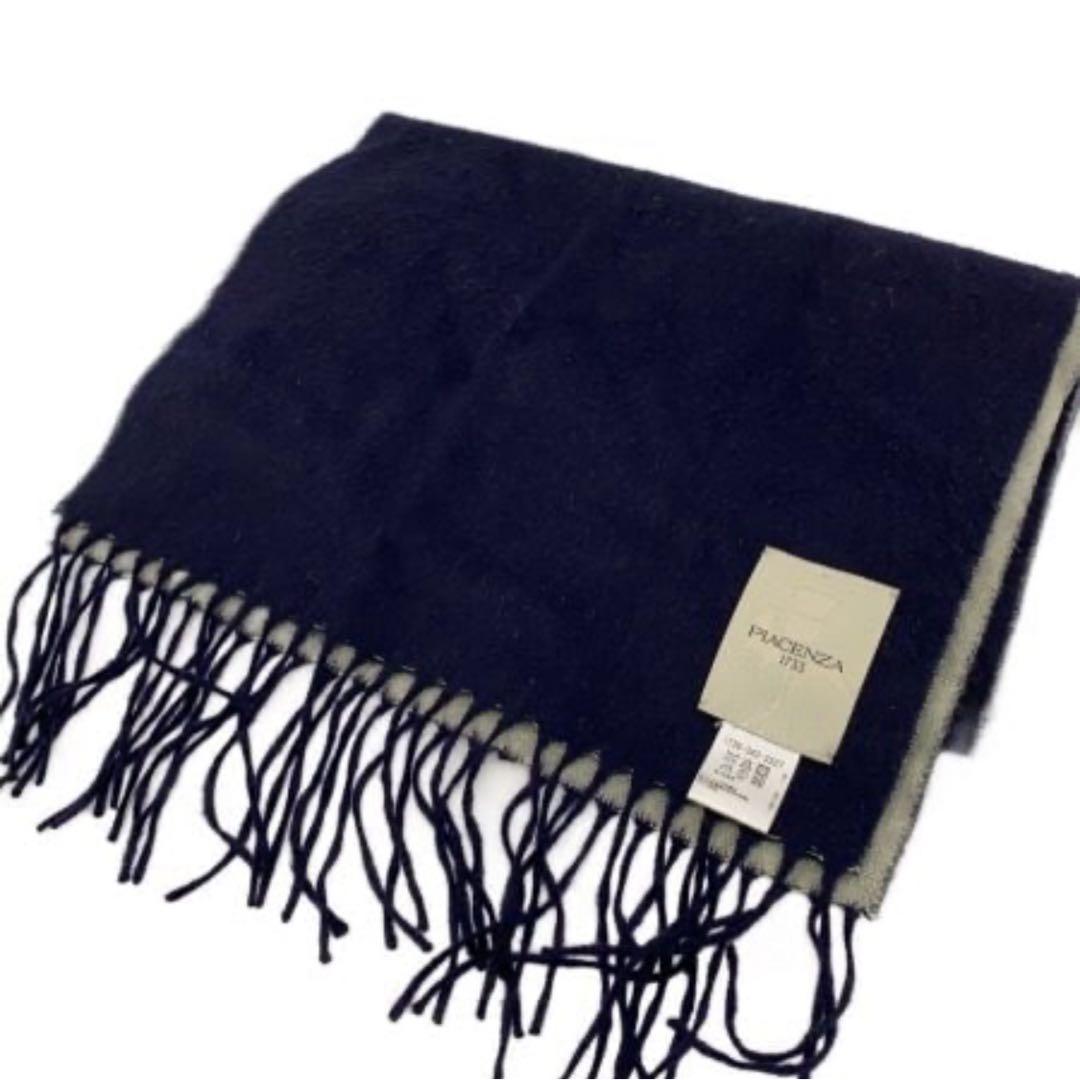 美品　PIACENZA ピアチェンツァ マフラー カシミヤ シルク　ネイビー
