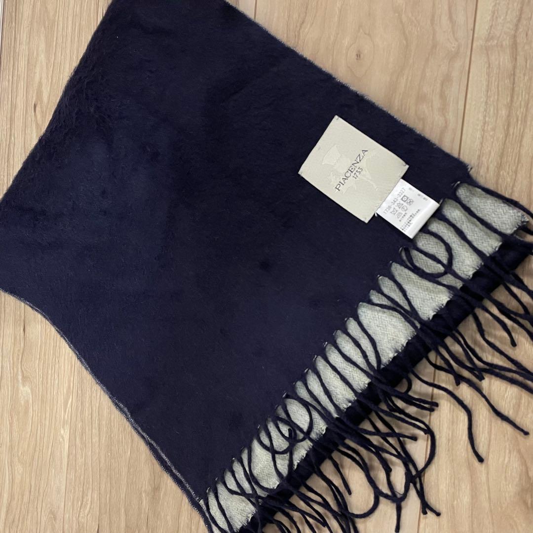 美品　PIACENZA ピアチェンツァ マフラー カシミヤ シルク　ネイビー