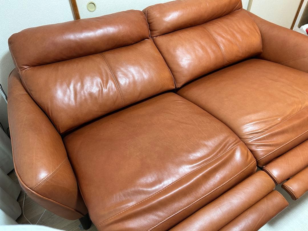 CMCブラウン レザー 3人掛けソファ アネーロ 電動ソファ 本革