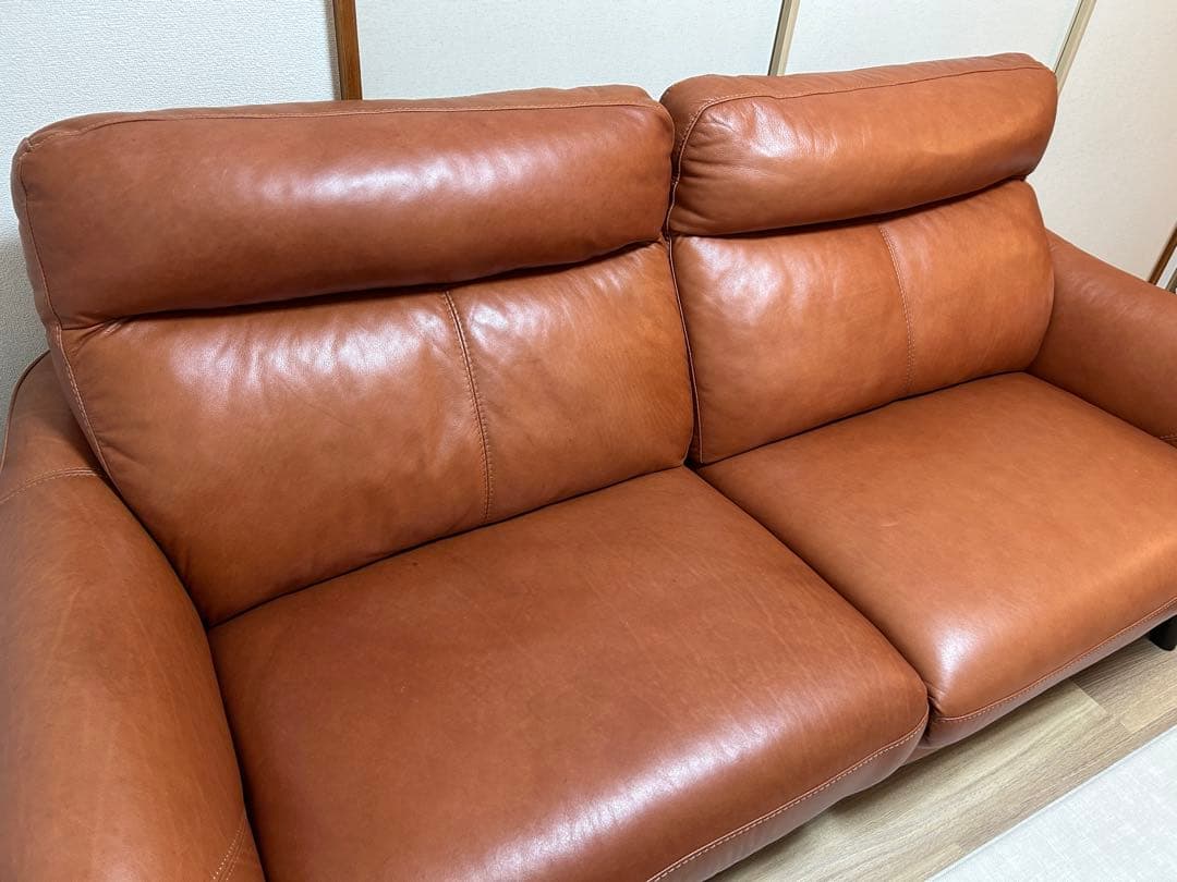 CMCブラウン レザー 3人掛けソファ アネーロ 電動ソファ 本革