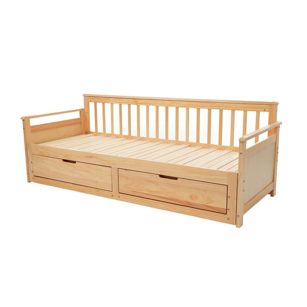 ソファベッド ディベッド 伸長式ベッド 木製 引き出し付き 収納付き 天然木