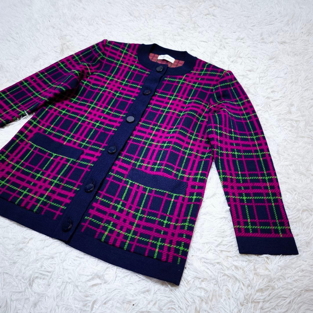 【極美品】イヴサンローラン ネオンチェック トリミングノーカラージャケット M