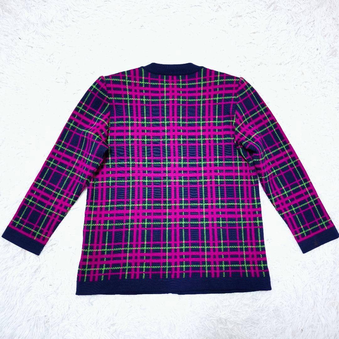 【極美品】イヴサンローラン ネオンチェック トリミングノーカラージャケット M