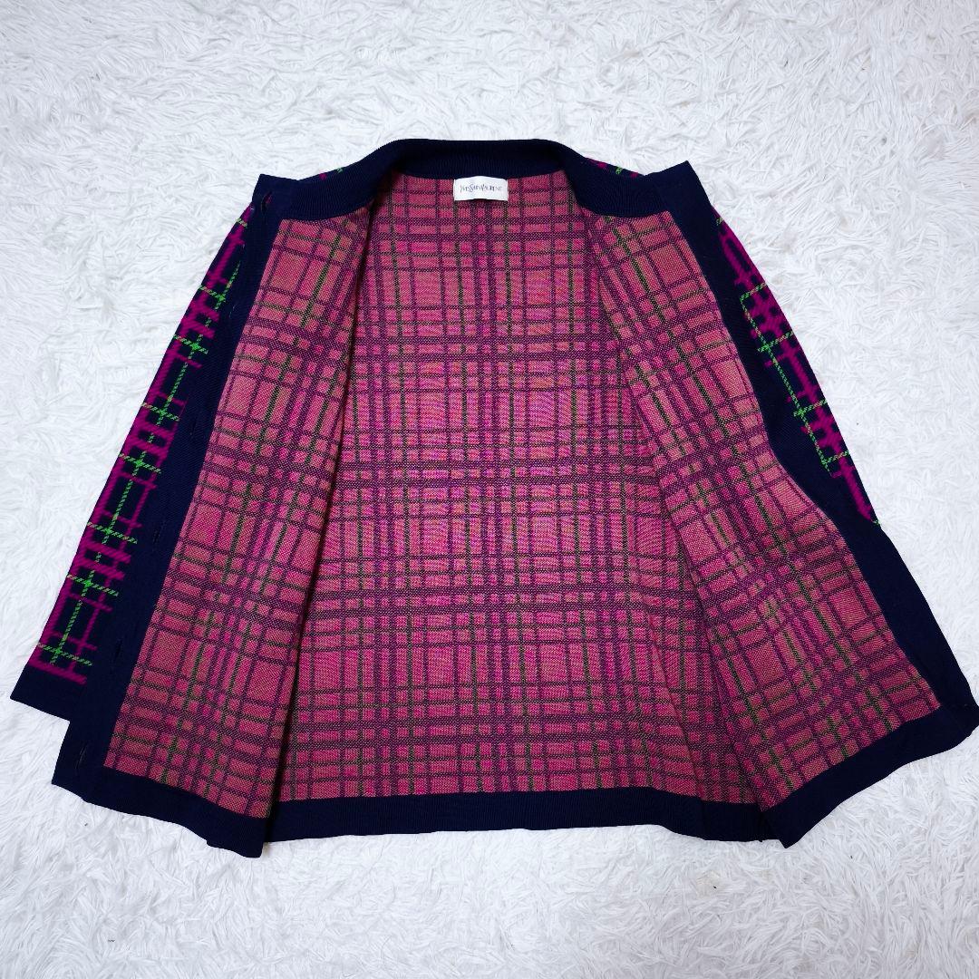 【極美品】イヴサンローラン ネオンチェック トリミングノーカラージャケット M