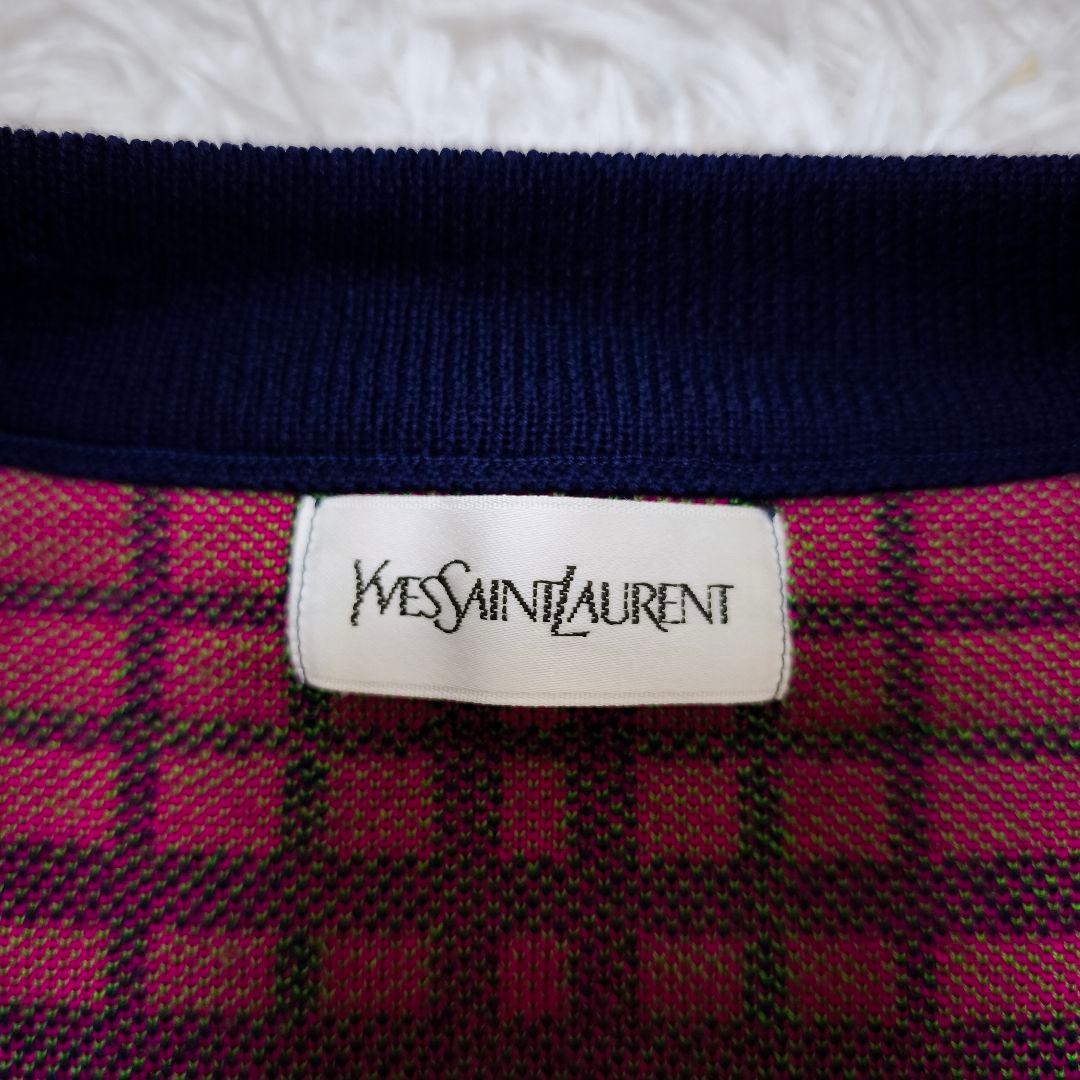 【極美品】イヴサンローラン ネオンチェック トリミングノーカラージャケット M