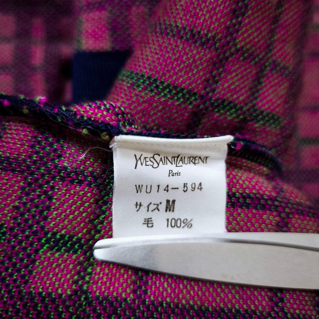 【極美品】イヴサンローラン ネオンチェック トリミングノーカラージャケット M