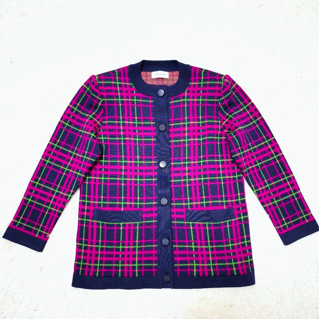 【極美品】イヴサンローラン ネオンチェック トリミングノーカラージャケット M