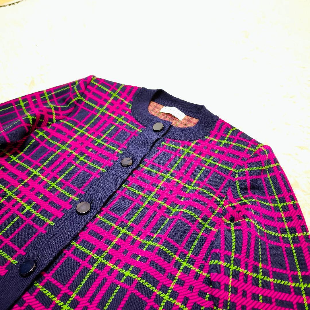 【極美品】イヴサンローラン ネオンチェック トリミングノーカラージャケット M