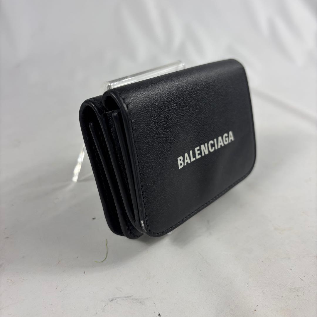 バレンシアガ 三つ折り財布 コンパクトウォレット レザー ロゴ ブラック