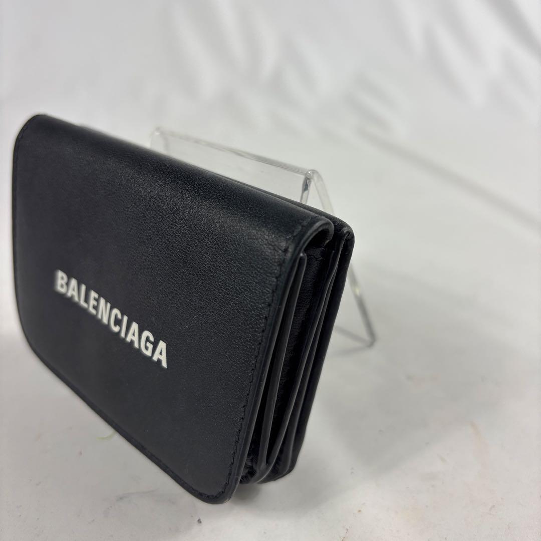バレンシアガ 三つ折り財布 コンパクトウォレット レザー ロゴ ブラック
