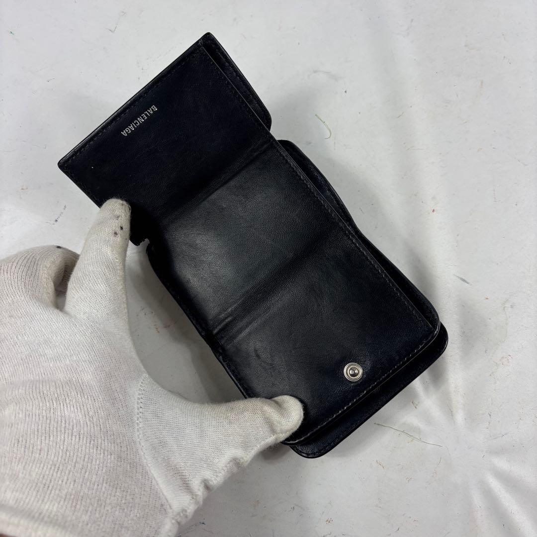 バレンシアガ 三つ折り財布 コンパクトウォレット レザー ロゴ ブラック