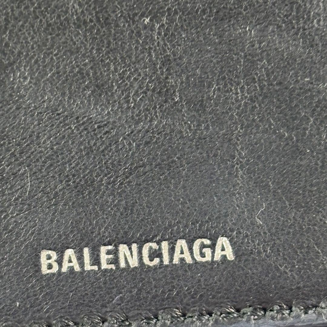 バレンシアガ 三つ折り財布 コンパクトウォレット レザー ロゴ ブラック