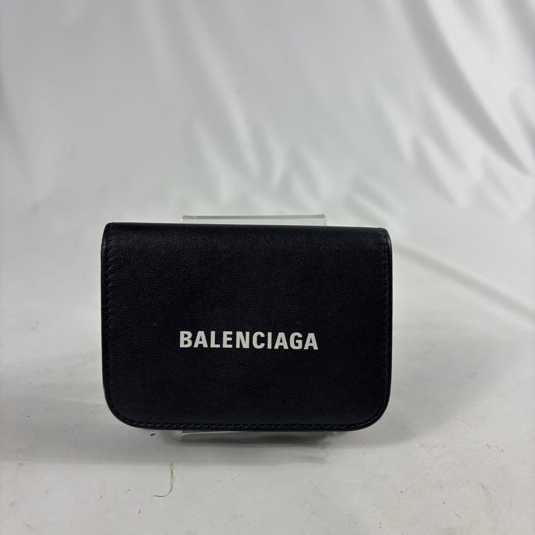 バレンシアガ 三つ折り財布 コンパクトウォレット レザー ロゴ ブラック
