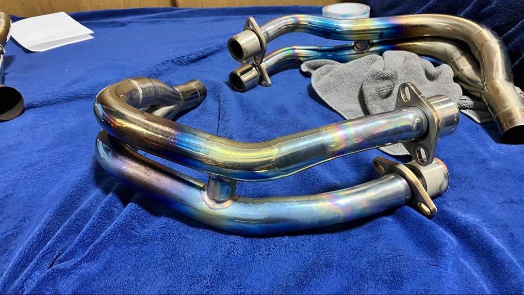 【美品】OverRacingフルチタンメガホンマフラーエンド焼き有ZX25R用