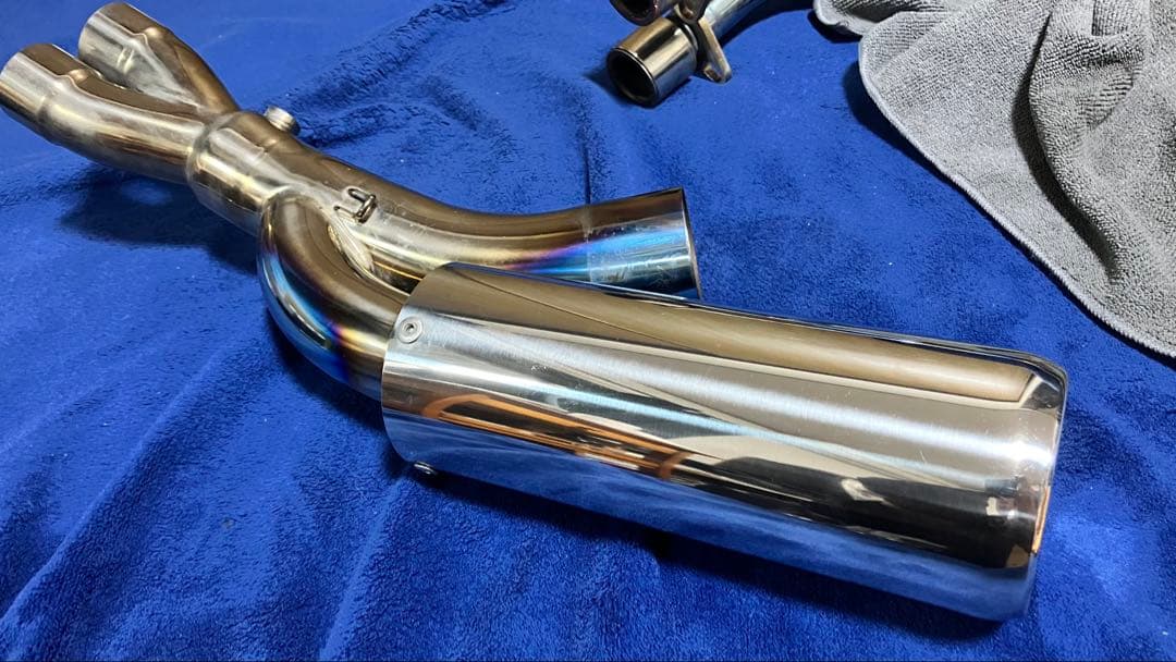 【美品】OverRacingフルチタンメガホンマフラーエンド焼き有ZX25R用