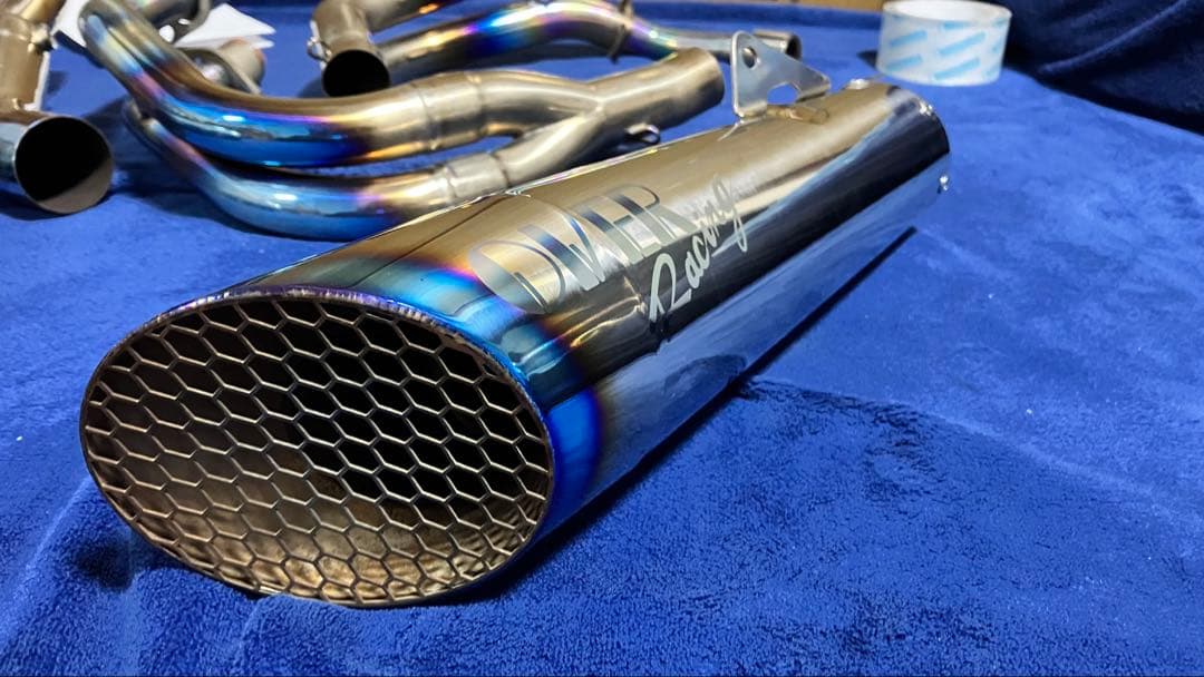 【美品】OverRacingフルチタンメガホンマフラーエンド焼き有ZX25R用
