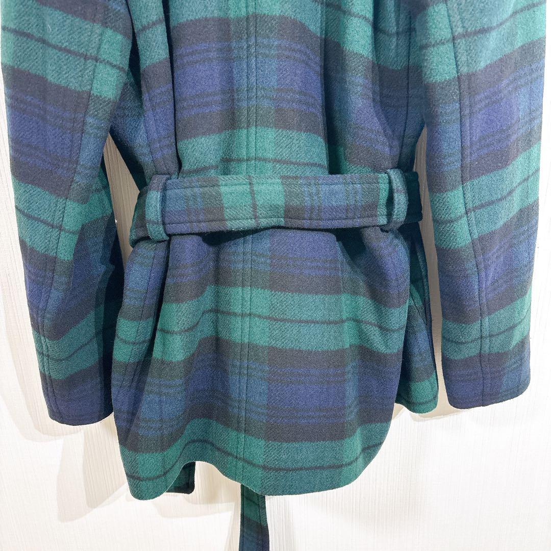 美品◇現行品　ポロラルフローレン　プラッドウールブレンドツイルラップコート