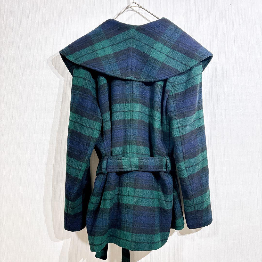 美品◇現行品　ポロラルフローレン　プラッドウールブレンドツイルラップコート