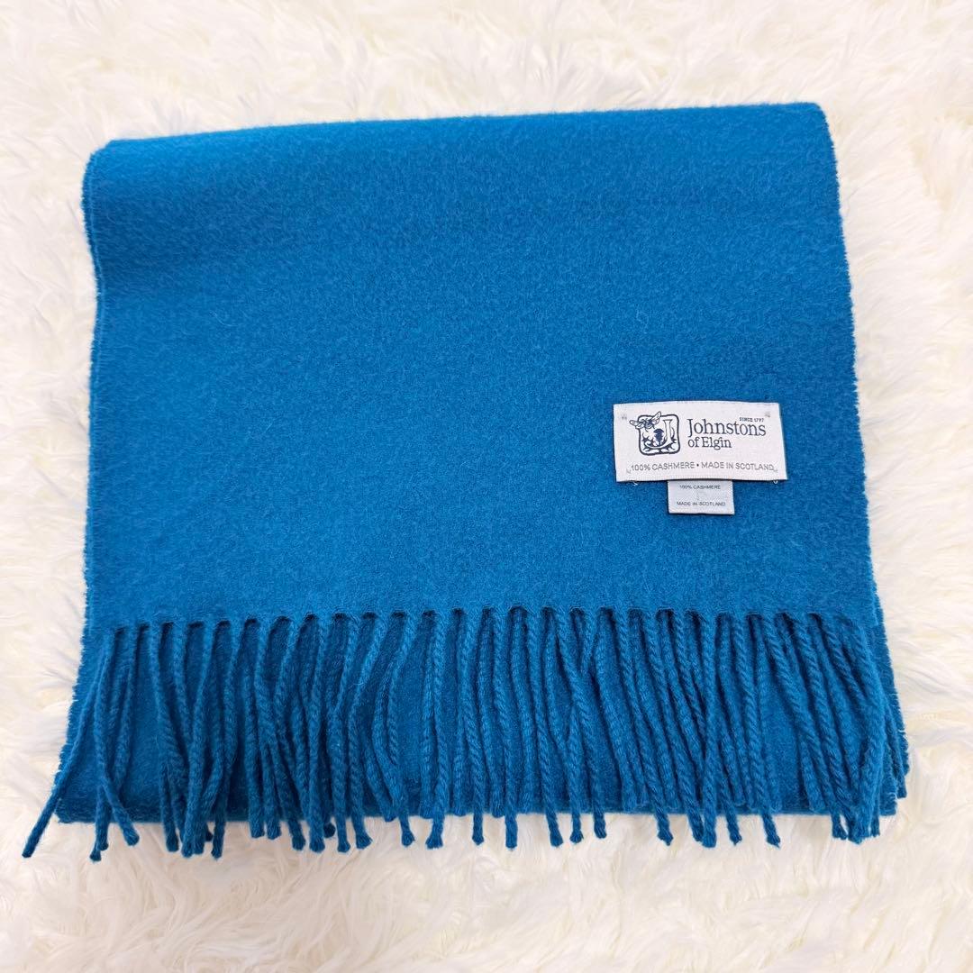 johnstons カシミア100％マフラー ブルー