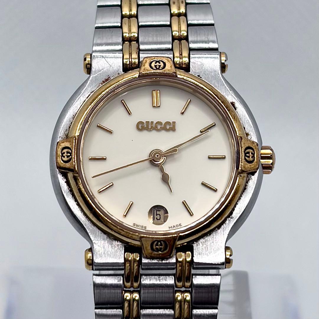 GUCCI グッチ 9000L デイト ゴールド シルバー レディース ジャンク