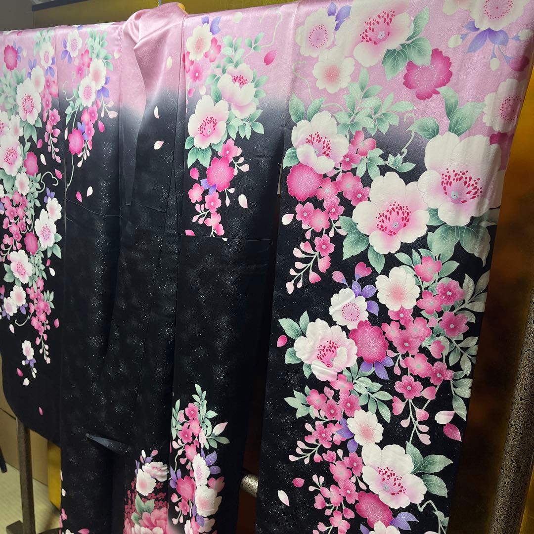 振袖　正絹　成人式　黒