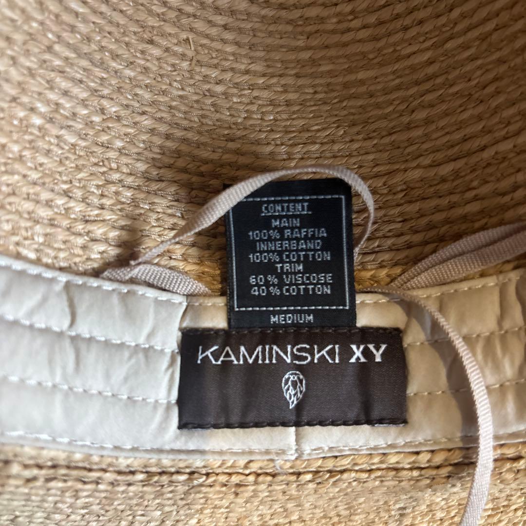 ヘレンカミンスキー　ベージュ ストロー フェドラハット ネイビーリボン