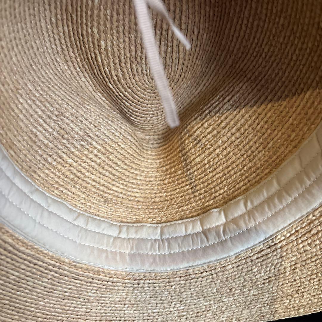 ヘレンカミンスキー　ベージュ ストロー フェドラハット ネイビーリボン